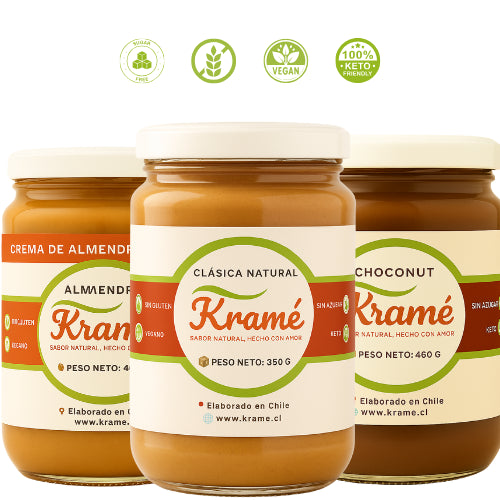 Tripack Kramé: Maní, Crunch y Chocolate.